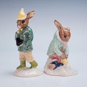 Royal Doulton Bunnykins, Boy Skater DB152 and Girl Skater DB153