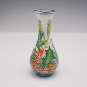 Moorcroft Enamel Vase, Holly and Mistletoe
