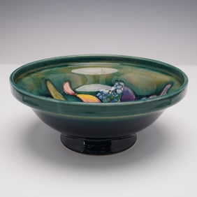 Moorcroft Pottery Footed Bowl, Iris Flower Pattern