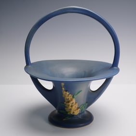 Roseville Pottery Foxglove Blue Basket Vase 374-10