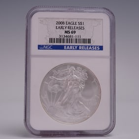 2008 American Silver Eagle Early Release Dollar Coin NGC Graded MS 69