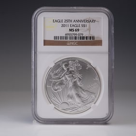 2011 American Silver Eagle Type 1 Dollar 25th Anniversary NGC Graded MS 69