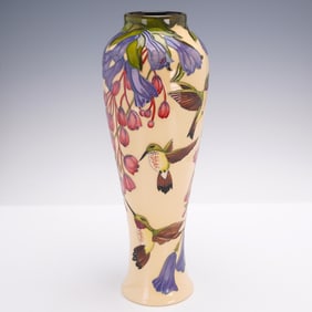 Moorcroft Pottery by Paul Hilditch Vase, Hummingbird & Foxglove