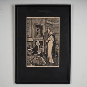 Wayne Hall, Original Ink Drawing on Paper, Disappearing Brides, Signed