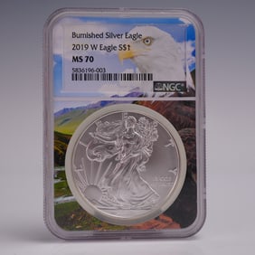 2019-W Burnished American Silver Eagle One Dollar Coin NGC Graded MS 70