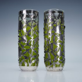Pair of Mexico Sterling Silver Overlay Drinking Glasses