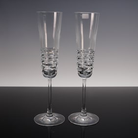 2pc Baccarat Crystal Fluted Champagne Glasses, Lola Pattern