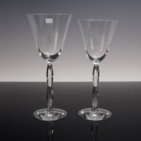 2pc Baccarat Crystal Wine Glasses, Onde Pattern, 2 Sizes