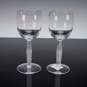 2pc Lalique Crystal Diamant Wine Glasses