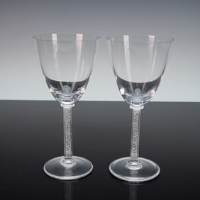 2pc Lalique Crystal Phalsbourg Claret Wine Glasses