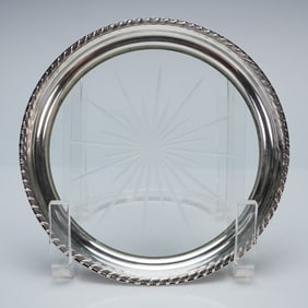 2pc Webster & Frankln M. Whiting Sterling Silver and Glass Wine Coasters