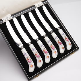 6pc Royal Crown Derby Individual Tea Knives, Derby Poises