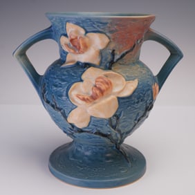 Roseville Pottery Double Handle Vase, Magnolia