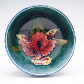 Moorcroft Pottery Footed Bowl, Orchid Pattern