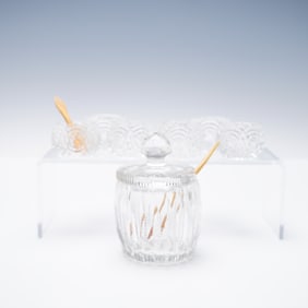 10pc Cut Glass Mustard Jar With Lid, Spoons, and Salt Cellars