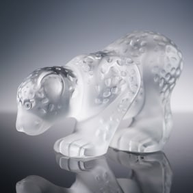 Lalique Crystal Figurine, Colombo Jaguar