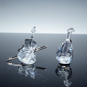 2pc Swarovski Crystal Melodies Figurines, Violin 203056 & Lute 169246