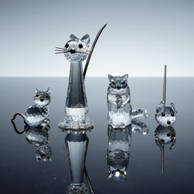 4pc Swarovski Crystal Cat and Mouse Figurines