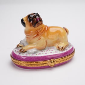 Artoria Porcelain Limoges Treasure Box, Pug Dog Design