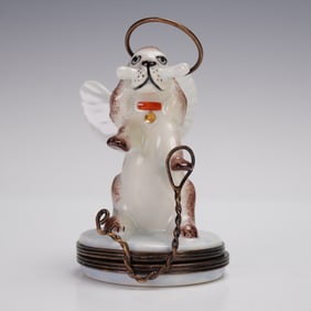 La Gloriette Limoges Porcelain Treasure Box, Angel Dog Design