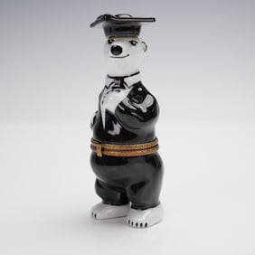 La Gloriette Limoges Porcelain Treasure Box, Polar Bear Graduate Design