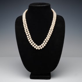 Simulated Hand Knotted Pearl Rope Length Necklace
