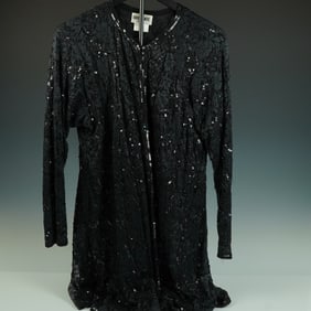 J.A. Brilliante Long Black Beaded Lace Evening Jacket
