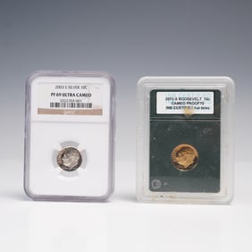 2pc 2003-S INB Cameo Proof 70 & NGC PF 69 Ultra Cameo 10c Roosevelt Dimes