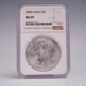 2000 American Silver Eagle Dollar Coin MSG Graded MS 69