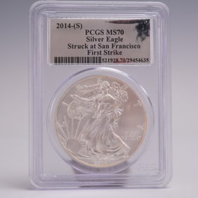 2014 (S) American Silver Eagle One Dollar Coin PCGS Graded MS 70