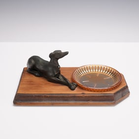 Art Deco Greyhound Smoking Stand with Glass Ashtray