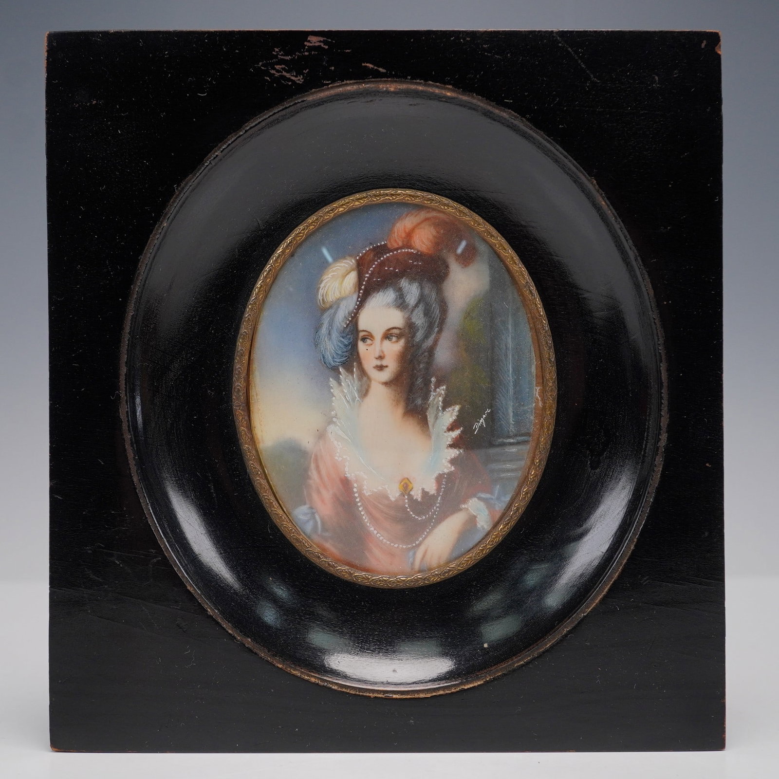 Victorian Handpainted Miniature Portrait, Signed Dimarc (1 of 4)
