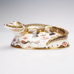Royal Crown Derby Bone China Paperweight, Crocodile