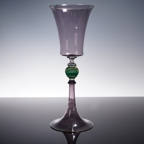 Alfredo Barbini Murano Art Glass, Amethyst and Green Goblet, Signed
