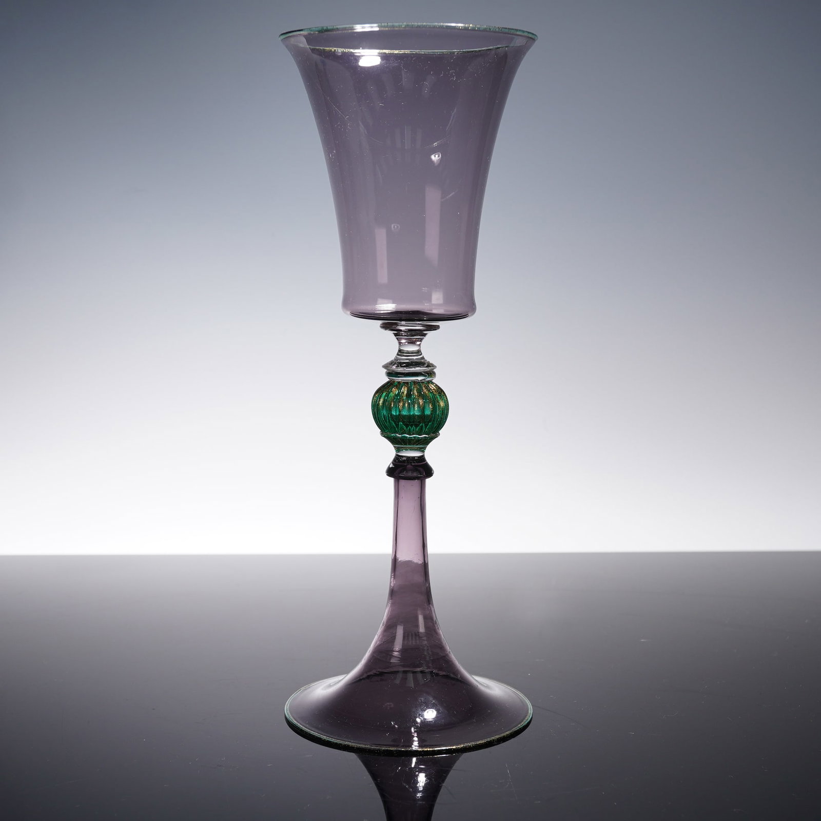 Alfredo Barbini Murano Art Glass, Amethyst and Green Goblet, Signed (1 of 7)