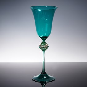 Alfredo Barbini Murano Art Glass, Green Goblet, Signed