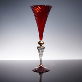 Murano Glass Red and Gold Goblet