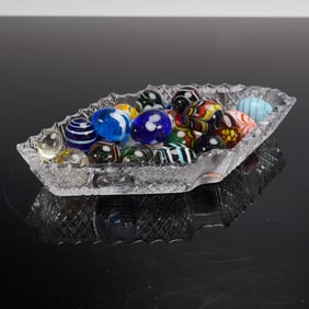 24pc Colorful Art Glass Egg Miniatures with Tray