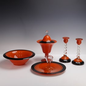 6pc Art Deco Tango Glass Console Set