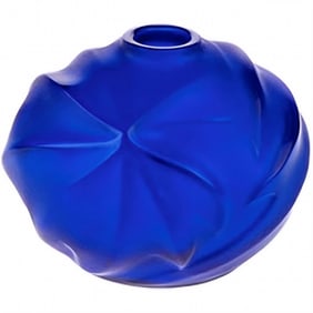 Lalique Blue Crystal Vase, Royal Palm, Sealed Box