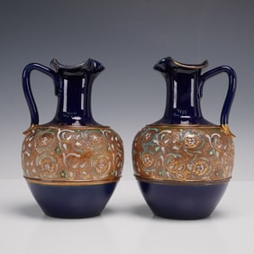 Pair of Royal Doulton Cobalt Blue Slater Tapestry Pitcher