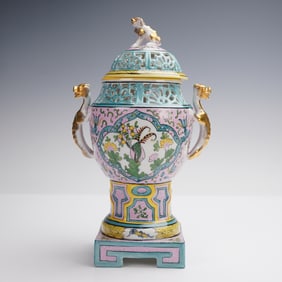 Carl Thieme Dresden Polychrome Porcelain Covered Urn
