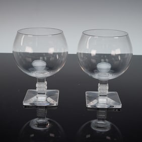 2pc Lalique Crystal Argos Brandy Glasses