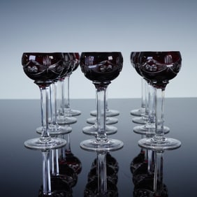 12pc Ruby Red Cut to Clear Crystal Cordial Glasses