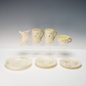 7pc Belleek Porcelain Shamrock Pattern Tableware