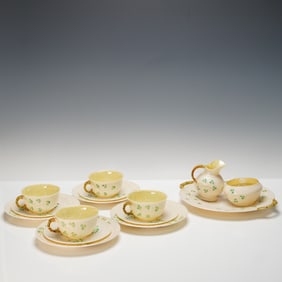 15pc Belleek Irish Porcelain Tea Set with Shamrock Decoration