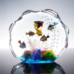 Murano Glass Aquarium Sculpture with Multicolor Fish