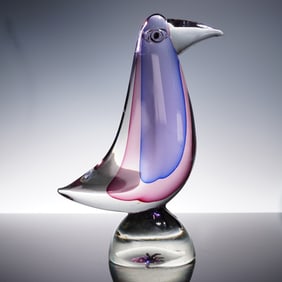 Art Glass Purple and Pink Bird Sculpture