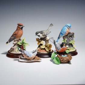 8pc Porcelain Bird Figurine Set with Bases
