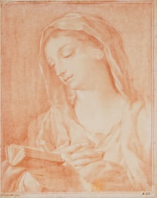 Attributed to Francesco Fernandi, Red Chalk Drawing, Reading Madonna